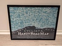 Front of the framed Toronto Cyclists Handy Road Map showing detailed roads and area covered.