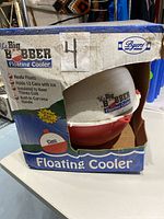 The Big Bobber Floating Cooler in original box showing branding and design