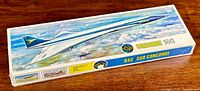 Rectangular box of Airfix BAC/Sud Concorde model kit showing artwork of the Concorde aircraft flying in the sky, brand and model name