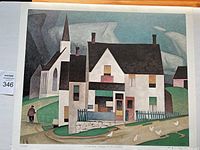 Full view of the 'Country Store McMichael' print showing rural buildings and landscape, signed and numbered 11/350 at lower left.