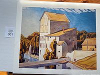 Full view of the print showing the mill and surrounding landscape with white border and numbering.