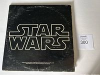 Front cover of Star Wars original soundtrack vinyl album with large Star Wars logo on black background.