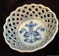 Top view showing Blue Onion pattern and reticulated lattice rim
