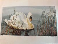 Full view of lithograph showing swan, reeds, numbering and signature area
