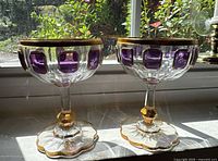 Both crystal glasses side by side showing overall design and monogrammed feet