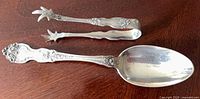 Serving spoon and ice tongs side by side showing overall design and size