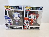 Front view of unopened Ballora (#227) and Baby (#226) Funko Pop! boxes from Five Nights at Freddy's Sister Location series.