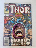 Front cover photo of The Mighty Thor #431 comic book showing Thor fighting Ulik, with text 'Requiem for the Wrecker!'