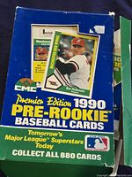 Photo of the box featuring an image of Ben McDonald and the branding for 1990 Premier Edition Pre-Rookie Baseball Cards