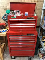 Front view of closed Mastercraft top and bottom tool chests