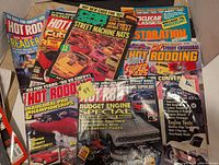Photo showing 10 car magazines with covers visible from Hot Rod, Car Craft, and Street Machine categories mainly from the 80s and 90s