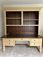 Front full view of painted wood desk with hutch