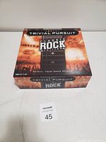 Closed game box of Trivial Pursuit Classic Rock Edition showing the front design and branding.