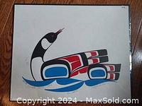 Full view of the signed painting depicting a Canada Goose in traditional Indigenous style by Ben Houstie.