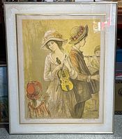Frontal view of the framed lithograph showing four children with musical instruments.