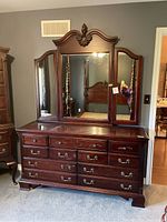 Front view of full dresser and attached mirror
