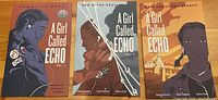 Photograph of the set of 3 'A Girl Called ECHO' graphic novels with front covers visible, each showing a different illustrated female character.