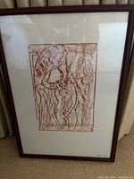 Framed abstract nude print showing the artwork, frame, and cream-colored mat.
