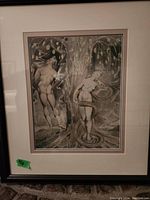 Framed print of 'Temptation of Evil' by William Blake showing two nude figures and a tree with a serpent.