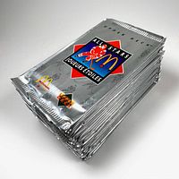 Stack of 26 sealed 1992 Upper Deck All-Star Hockey foil packs showing package design and overall condition.
