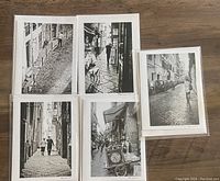 Photo shows five of the photography greeting cards, each featuring black and white street scenes with people and urban details.
