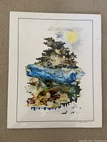 Image showing the full signed print with an abstract landscape and sun.