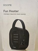 Photo of the Hisome branded fan heater box showing the heater image and product name.