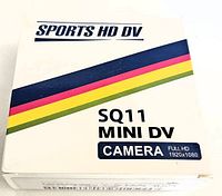 Box front showing brand SQ11 Mini DV Sports HD camera, Full HD 1920x1080 labeling.