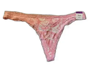 Image of pink tie-dye thong with lace trim, front view
