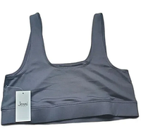 Front of Jenni women's square-neck bralette in deep black with attached brand tag.