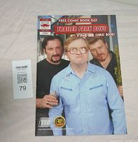 Front cover of Trailer Park Boys comic book showing three characters with one holding a drink, promotional label 'Free Comic Book Day'.