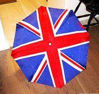 Fully opened umbrella showing Union Jack flag design in blue, red, and white.