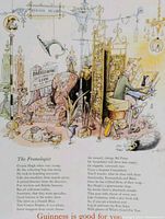 Detailed image of original vintage Guinness advertisement showing illustrated room scene with man at drawing board and vintage furniture.