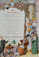 Close-up of original vintage Guinness magazine advertisement in color featuring a gramophone and period characters with poem text and tagline 'Guinness is good for you'