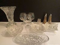 Group shot showing all glass and crystal items with shakers