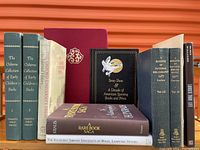 Full view of all 11 books arranged in a row showing varied covers and bindings, illustrating the collection for sale.