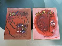 Front covers of both volumes side by side on glass table