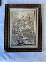 Overall view of framed antique ink drawing on paper