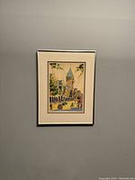 Full view of framed print 'The Courts' on wall showing entire artwork and frame.