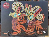 Full view of the original indigenous painting by F. Anderson Jr., showing two stylized figures with traditional Northwest Coast motifs on a black background.
