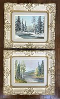 Two framed oil paintings by Paul Hyttinen, showing landscape scenes.