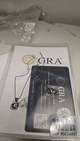 Photo showing the pendant necklace lying on its certification card.
