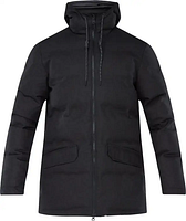 Front view of a black ladies winter parka by McKinley with hood, zippered center, and flap pockets, size XL.