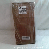 Front view of 100-pack sealed brown paper bags showing labels and packaging