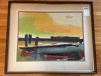 Framed abstract landscape watercolour showing full artwork and frame