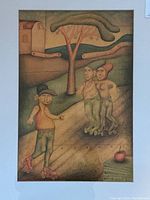 Full image of colored pencil artwork depicting three roller skater figures with a tree and other background elements.