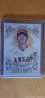 Front side of 2021 Topps Allen & Ginter Shohei Ohtani card showing player portrait with Angels jersey and vintage style border.