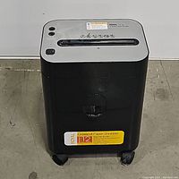 Front view of paper shredder showing Royal brand label and 12-sheet crosscut feature sticker.