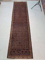 Full view of rug runner laid out on floor showing overall pattern and length