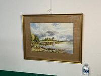 Frontal view of framed painting showing full composition and frame